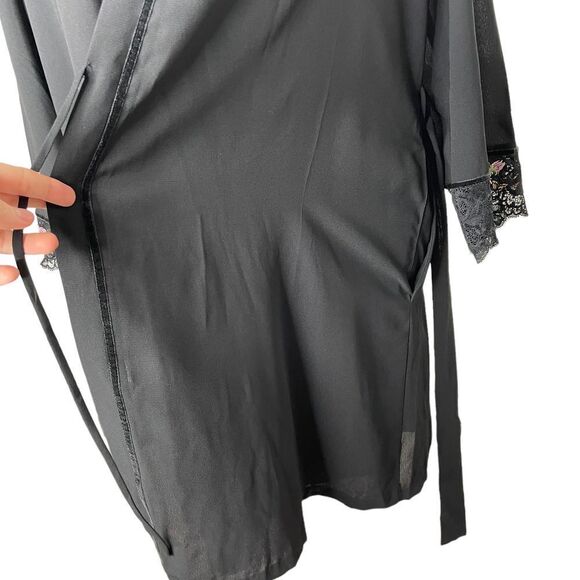 Oscar de‎ La Renta Pink Label Lace Embroidered Robe Chemise Set Sz S/M black - Picture 8 of 12